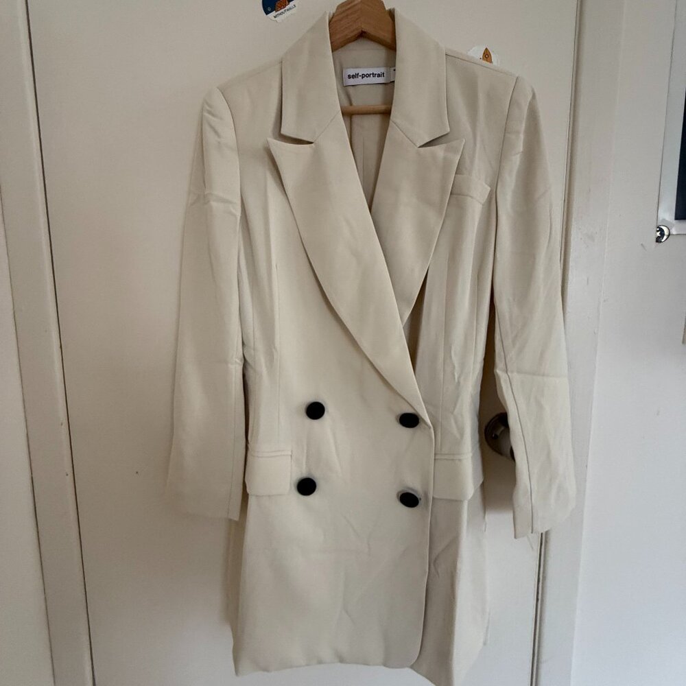 New Self-Portrait Twill Tuxedo Double-Breasted Blazer Dress - UK10/US6
